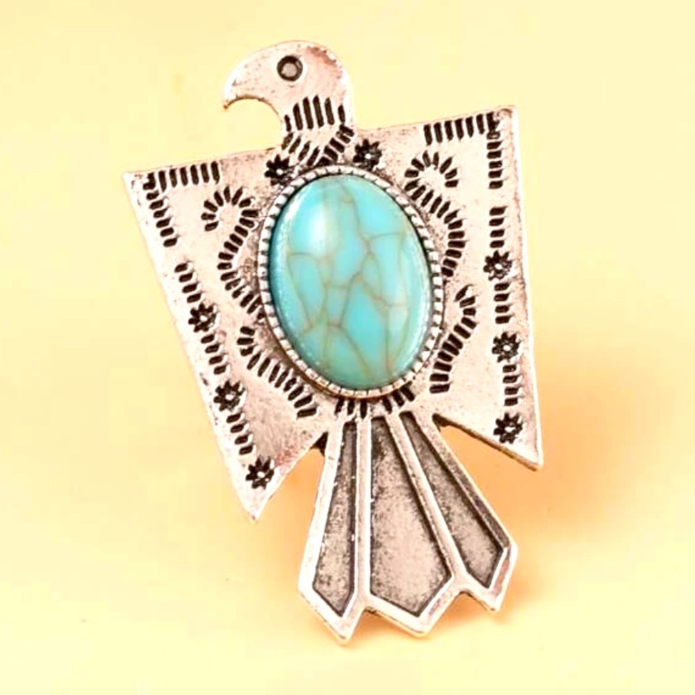 Turquoise and Silver Eagle Ring